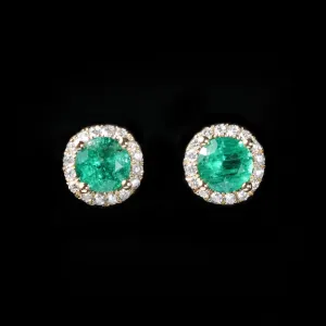 14K Yellow Gold 0.61 CTW Emerald and Diamond Stud Earrings