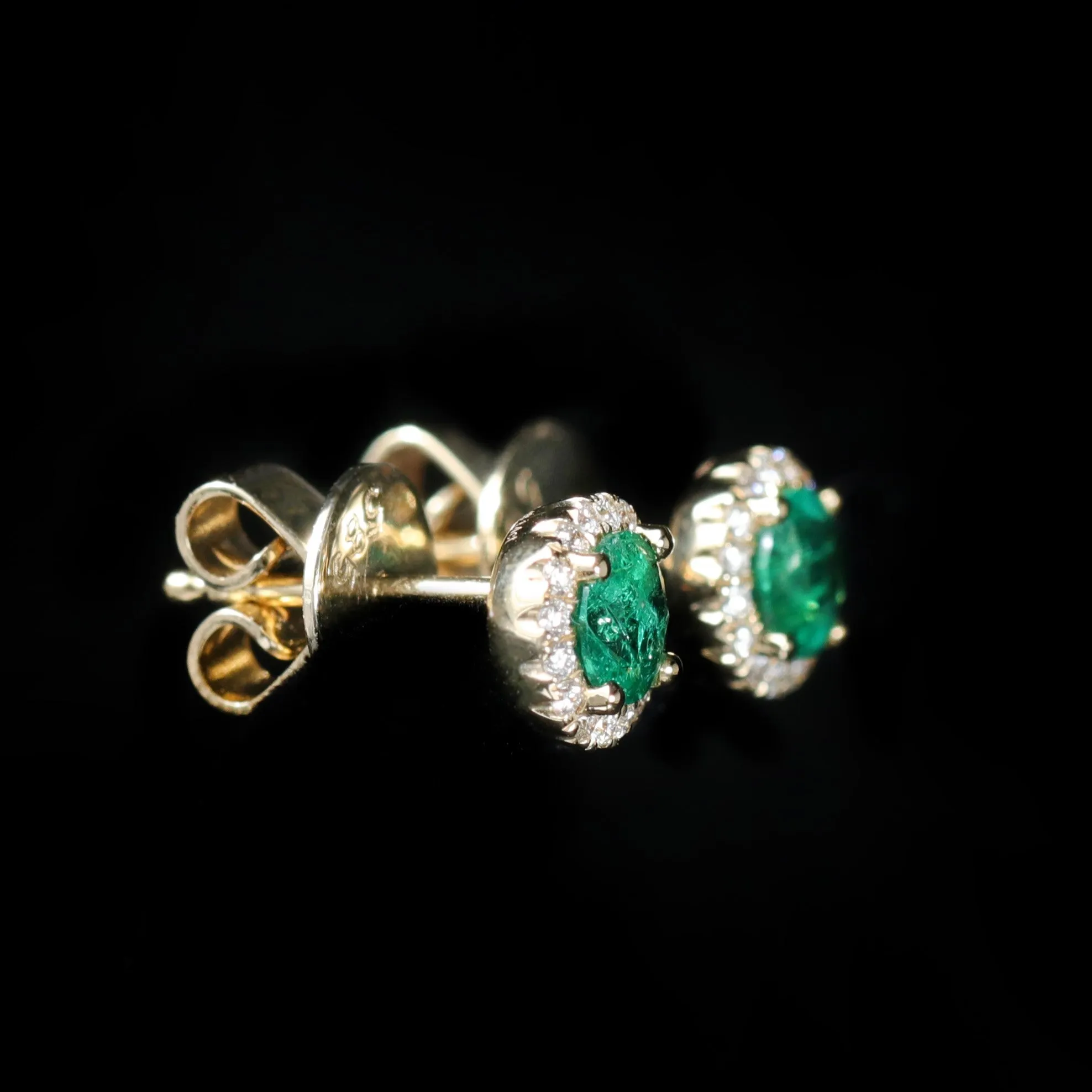 14K Yellow Gold 0.61 CTW Emerald and Diamond Stud Earrings