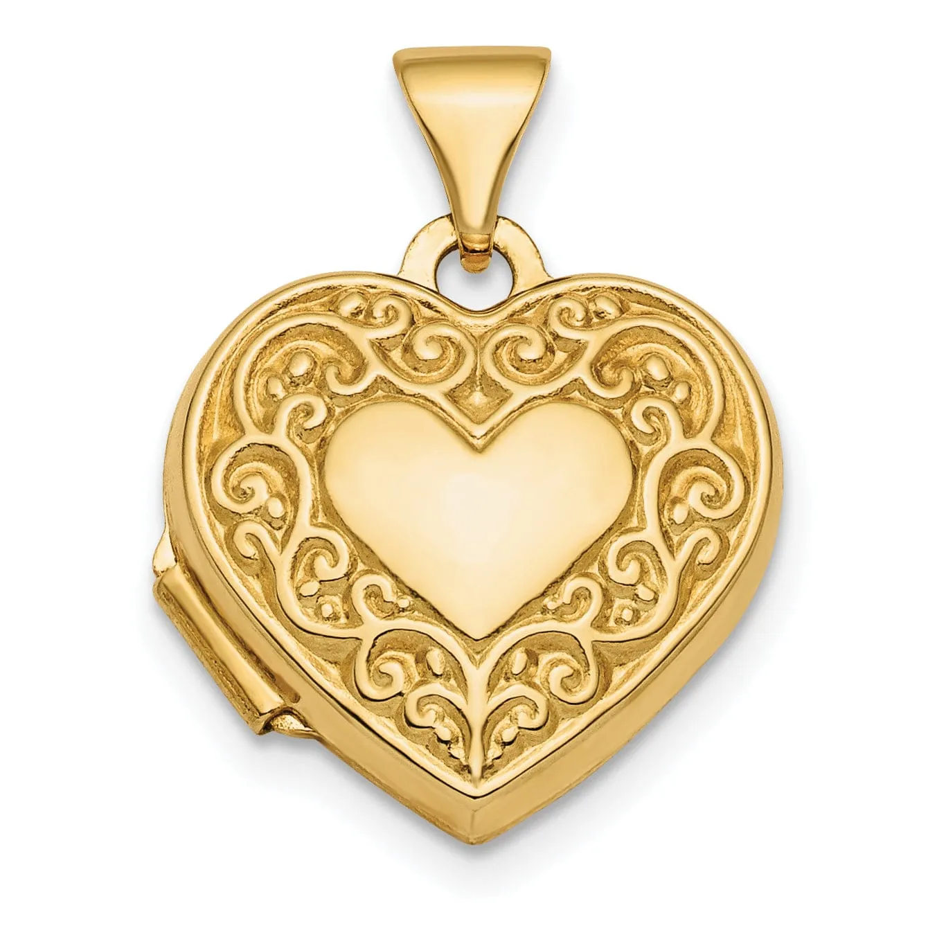 14k Yellow Gold 3-D Fancy Scroll Heart Locket