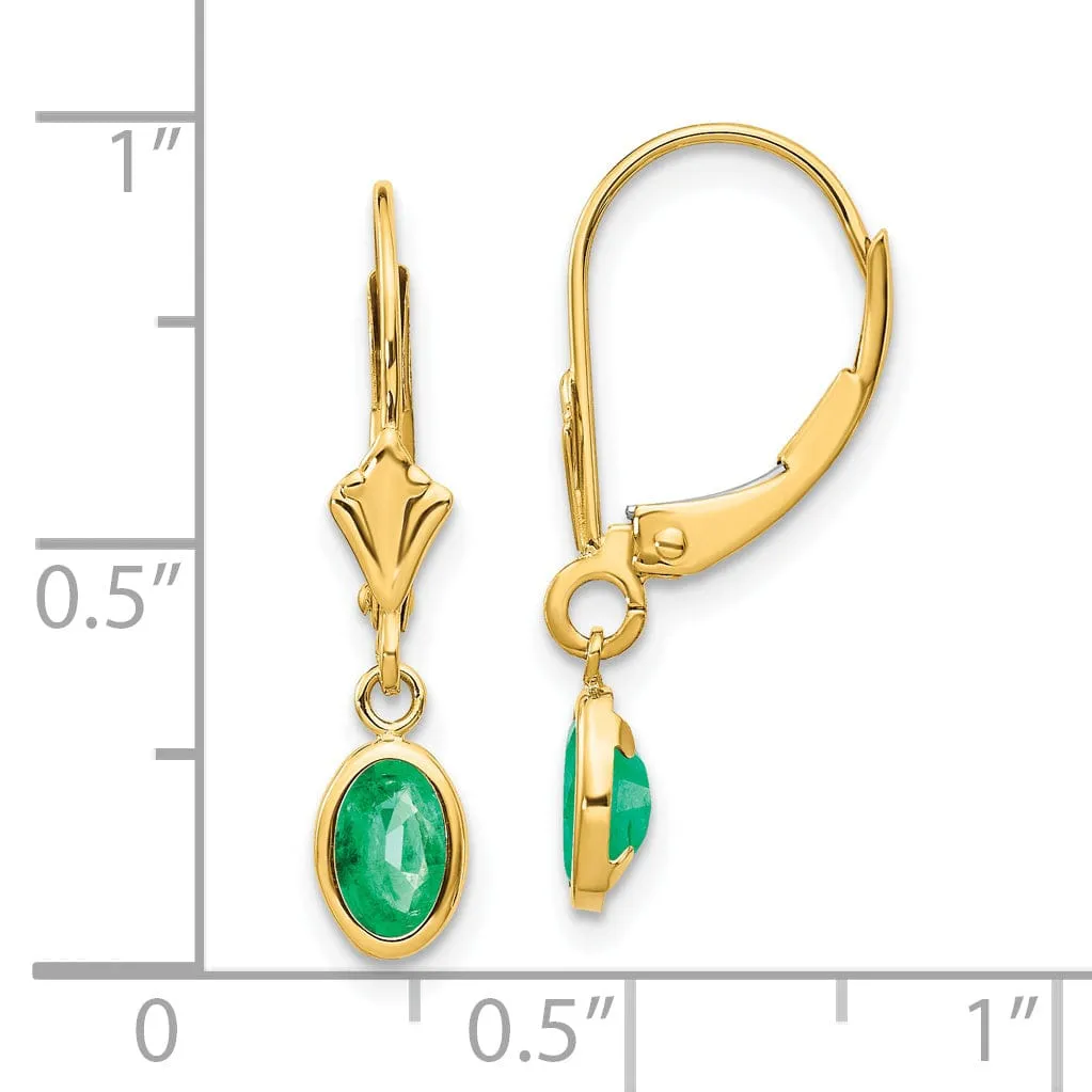 14k Yellow Gold Emerald Dangle Birthstone Earrings