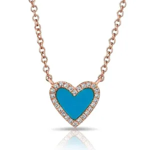 14K Yellow Gold Turquoise Heart Necklace