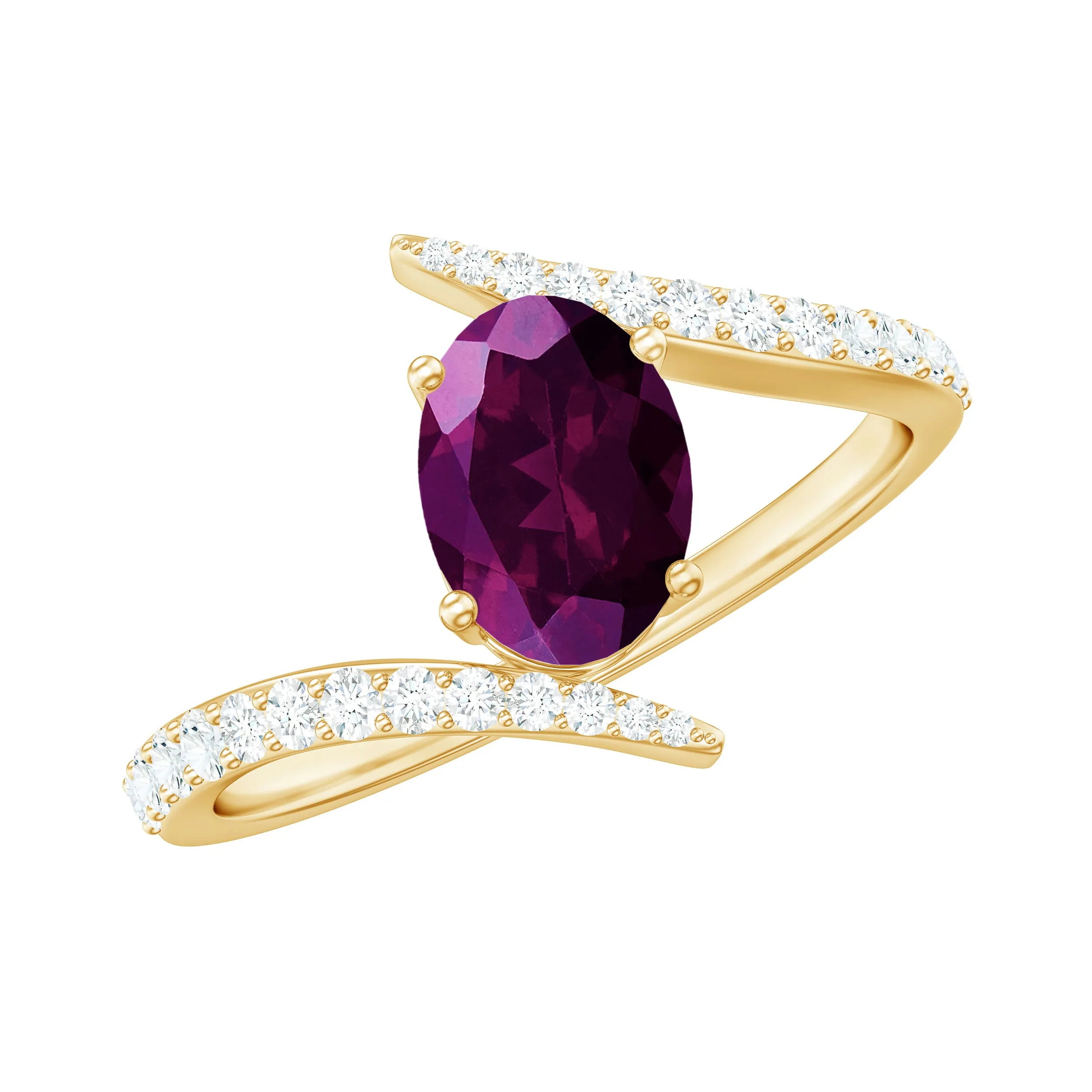 1.5 CT Solitaire Rhodolite Bypass Engagement Ring with Diamond