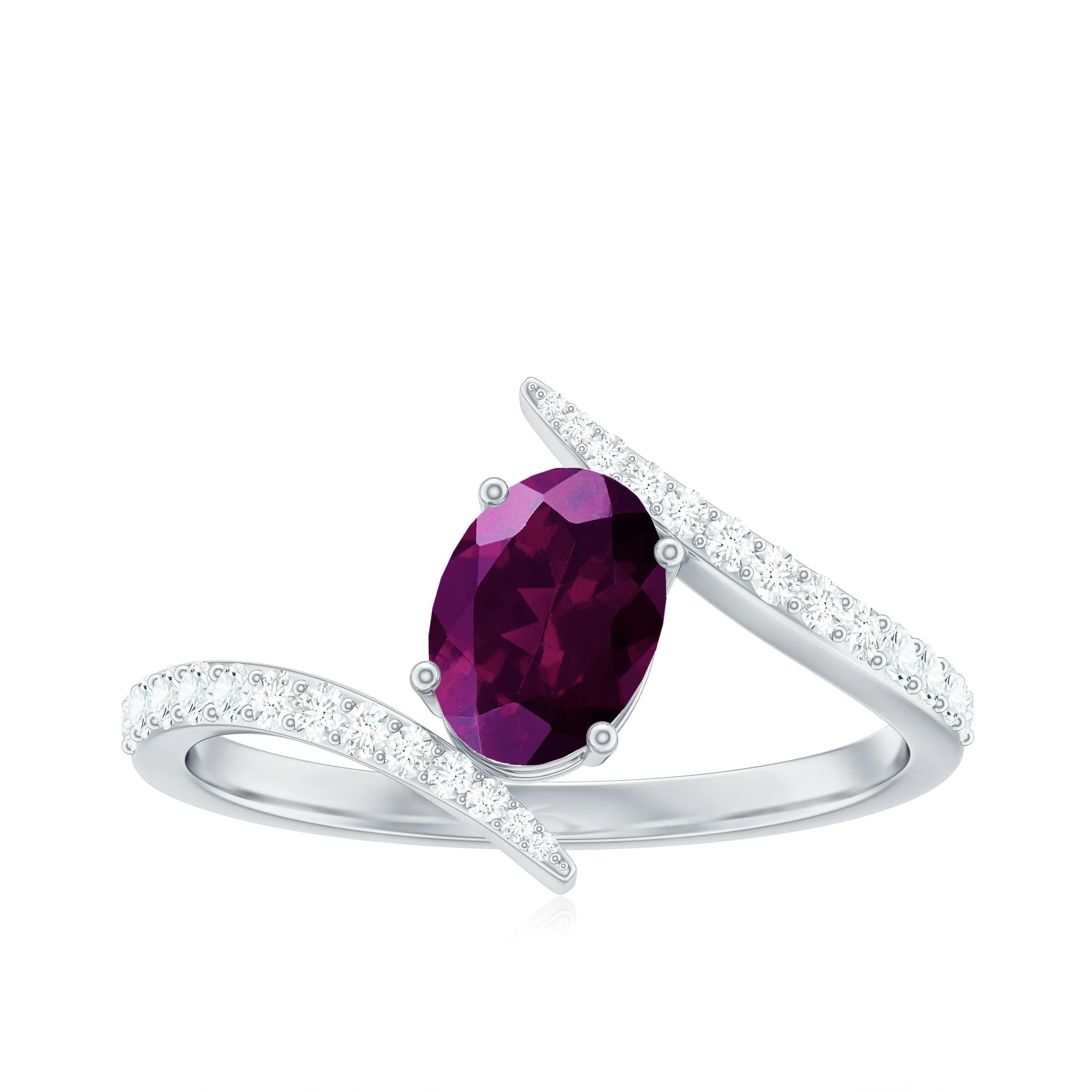 1.5 CT Solitaire Rhodolite Bypass Engagement Ring with Diamond