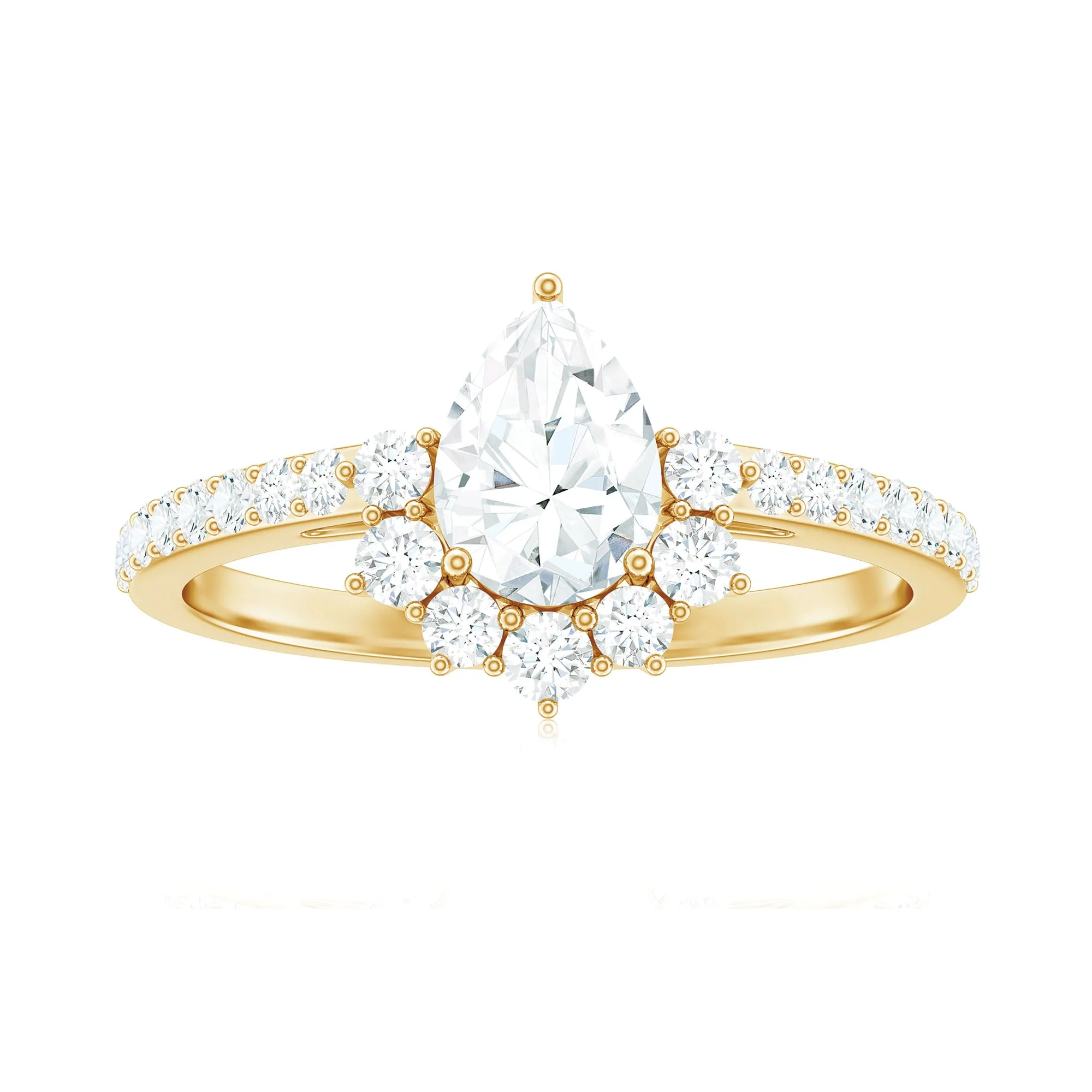 1.50 CT Half Halo Moissanite Teardrop Engagement Ring in Gold