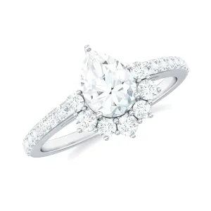 1.50 CT Half Halo Moissanite Teardrop Engagement Ring in Gold