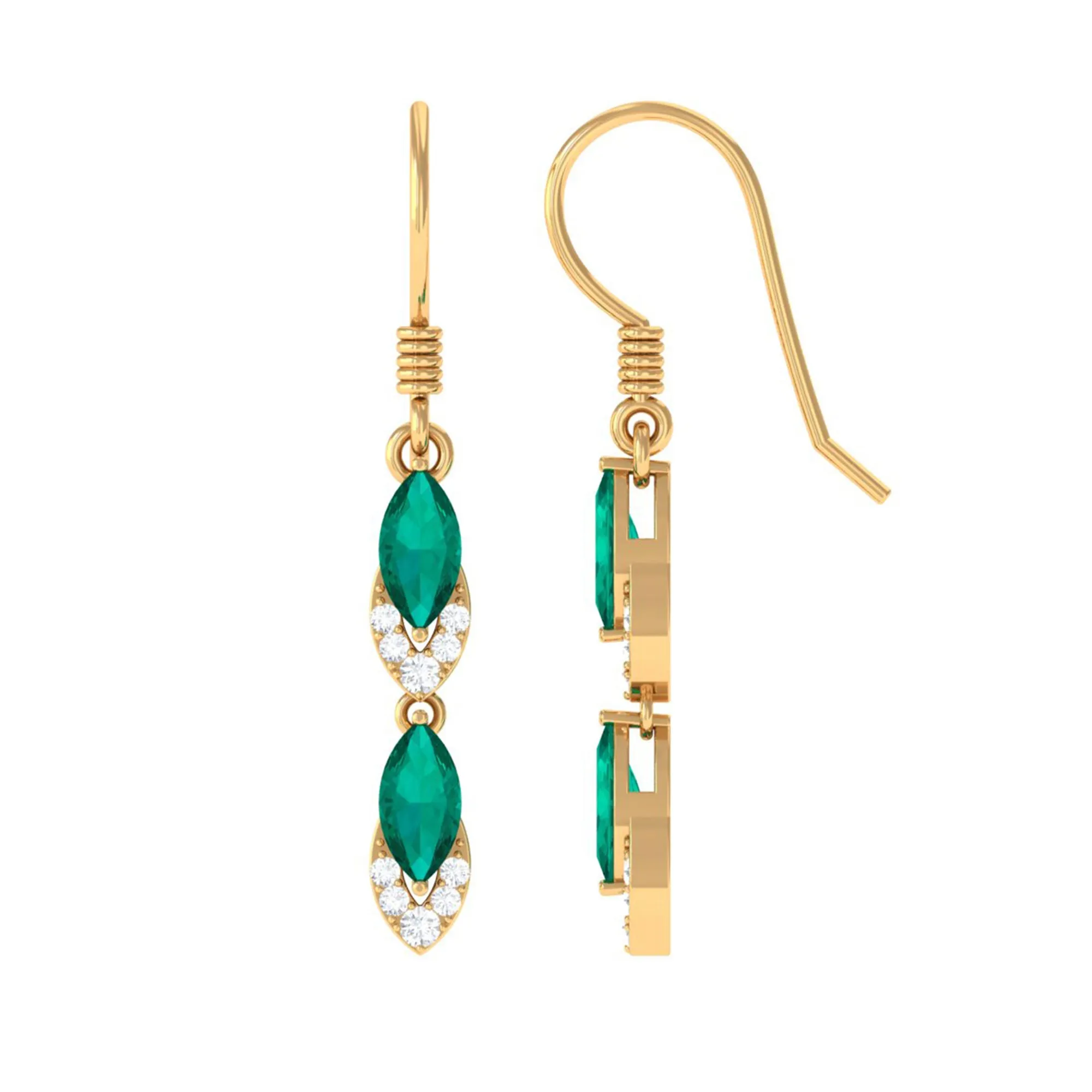 1.50 CT Marquise Cut Emerald Dangle Earrings with Diamond