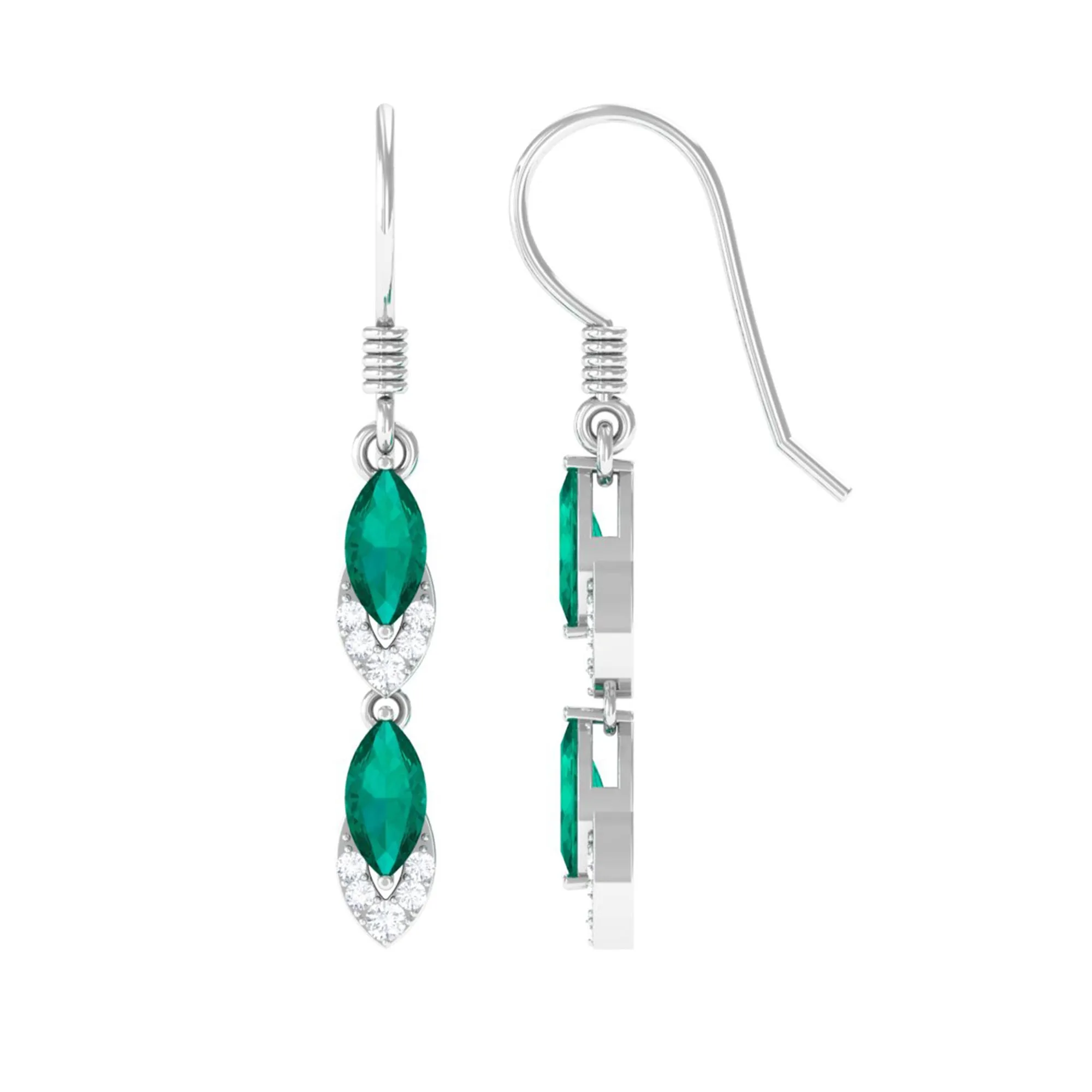 1.50 CT Marquise Cut Emerald Dangle Earrings with Diamond