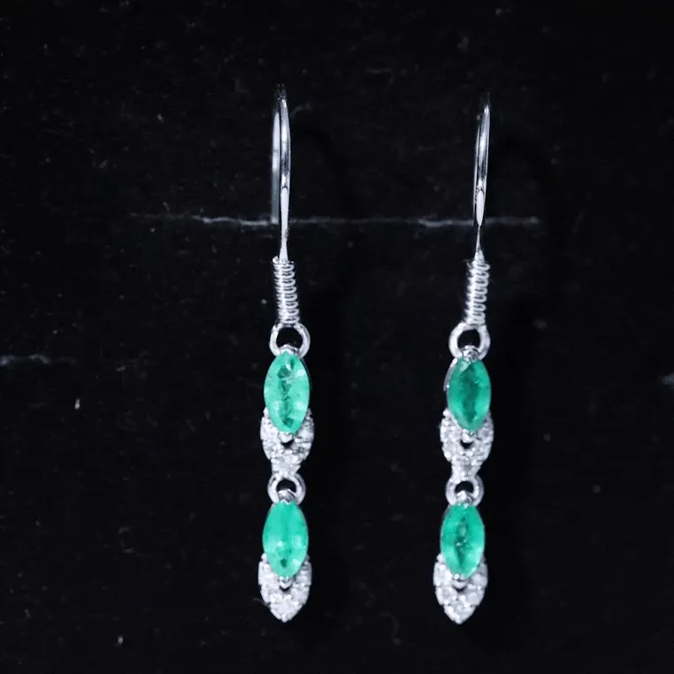 1.50 CT Marquise Cut Emerald Dangle Earrings with Diamond