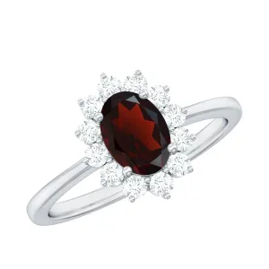 1.50 CT Princess Diana Inspired Oval Shape Garnet Engagement Ring Diamond Halo