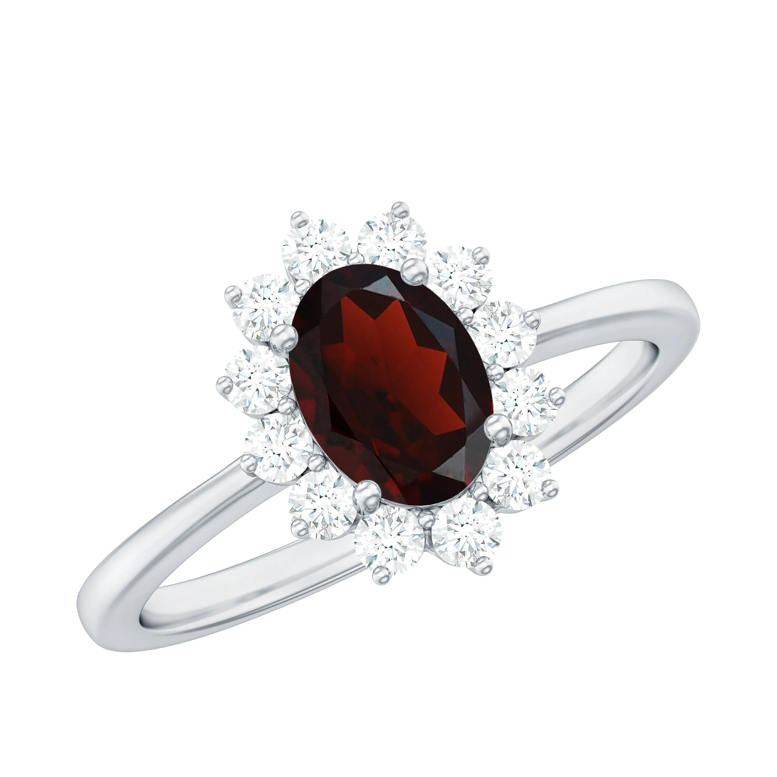 1.50 CT Princess Diana Inspired Oval Shape Garnet Engagement Ring Diamond Halo