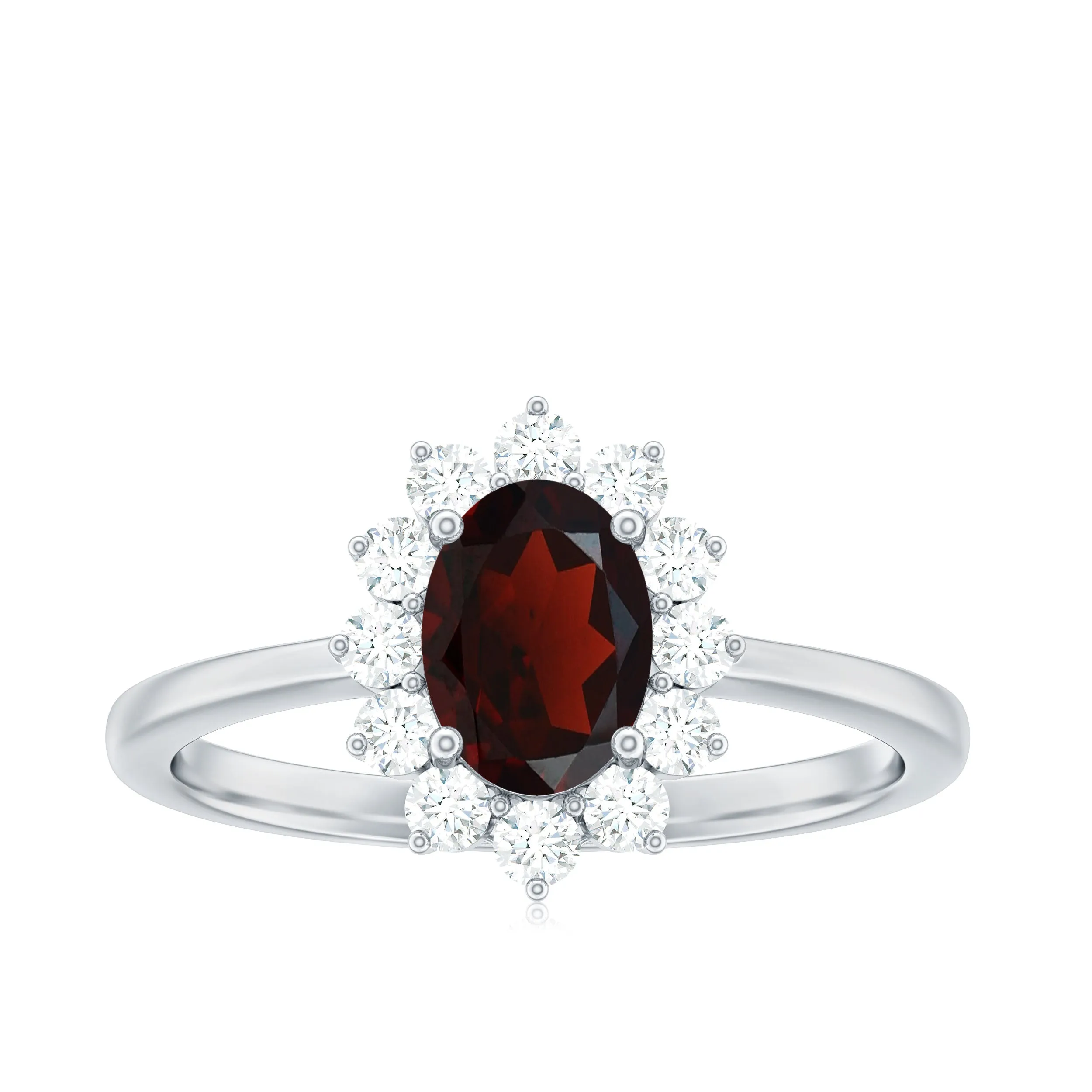 1.50 CT Princess Diana Inspired Oval Shape Garnet Engagement Ring Diamond Halo