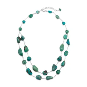 16"   2" Extension Double Strand Reconstituted Turquoise Nugget Necklace