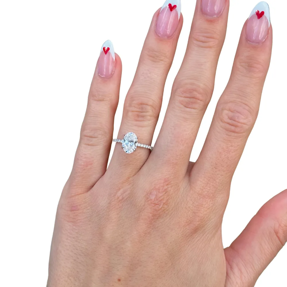 1.73 Carat Lab Grown Oval Engagement Ring with Signature Setting