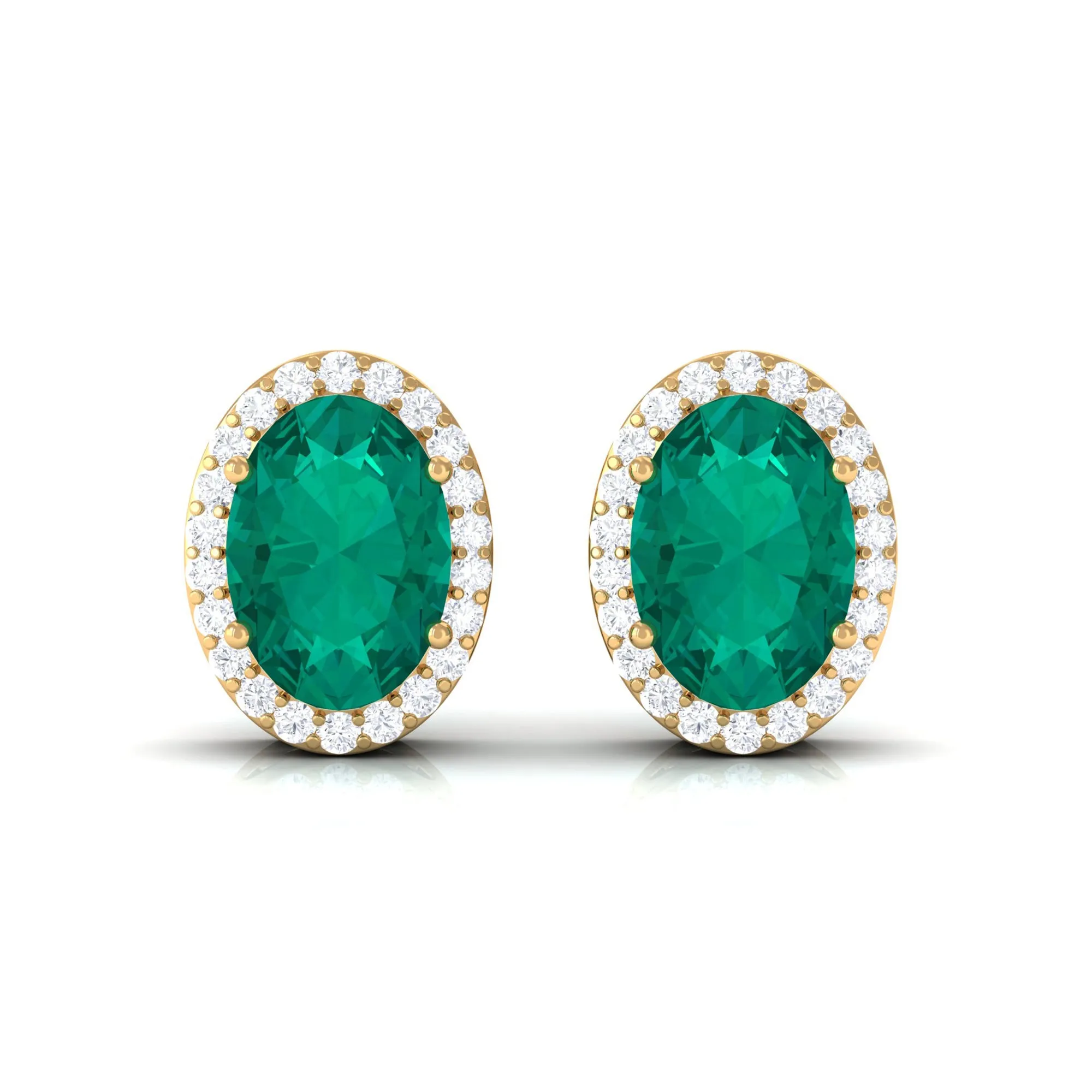 1.75 CT Classic Emerald and Diamond Halo Stud Earrings