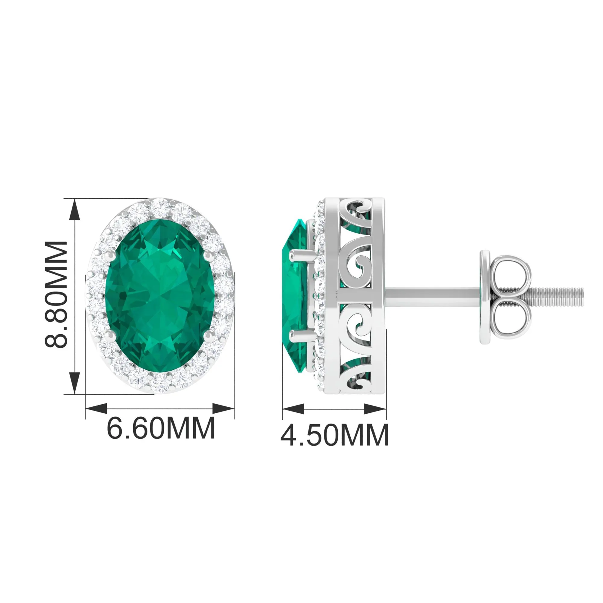 1.75 CT Classic Emerald and Diamond Halo Stud Earrings