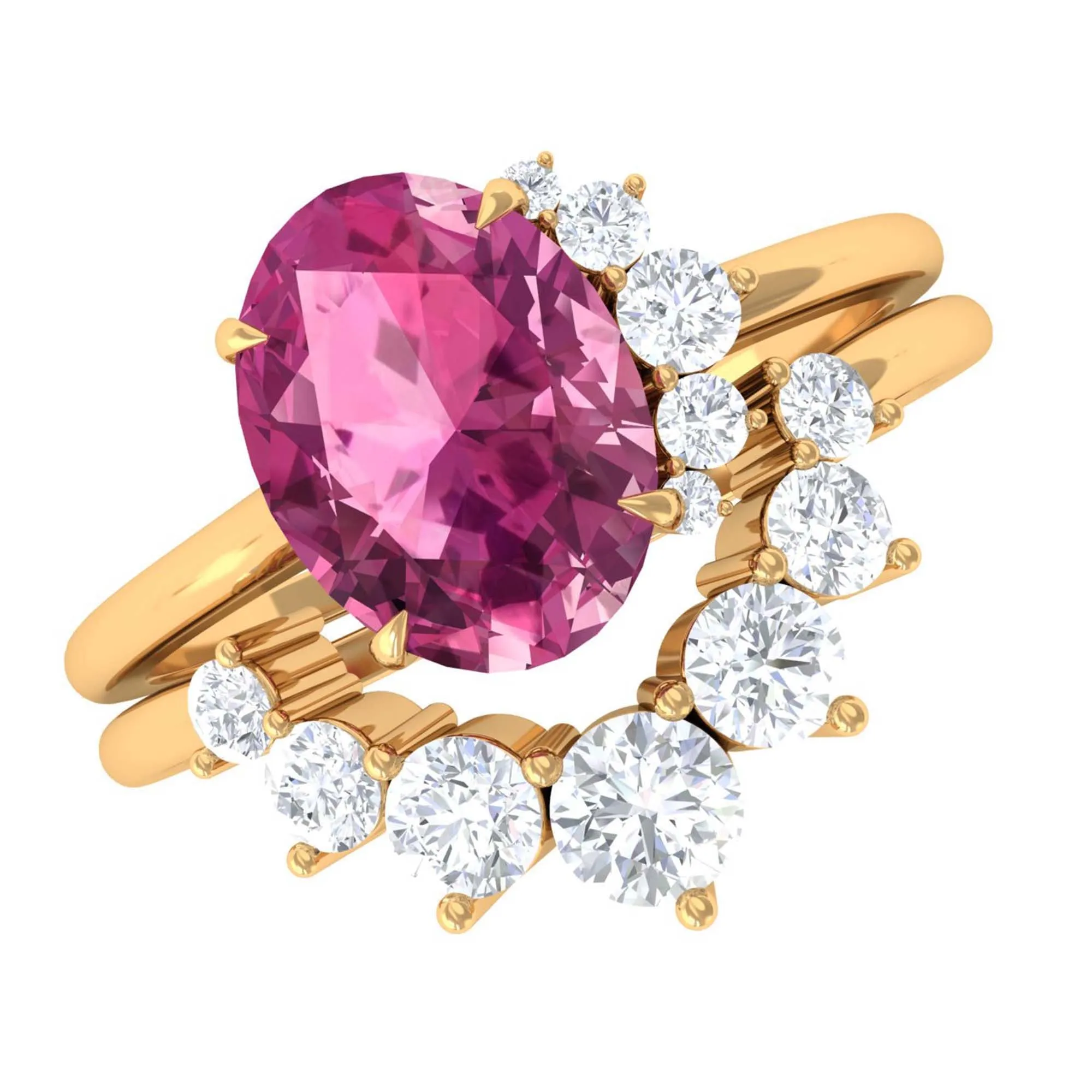 1.75 CT Pink Tourmaline and Moissanite Engagement Enhancer Ring Set