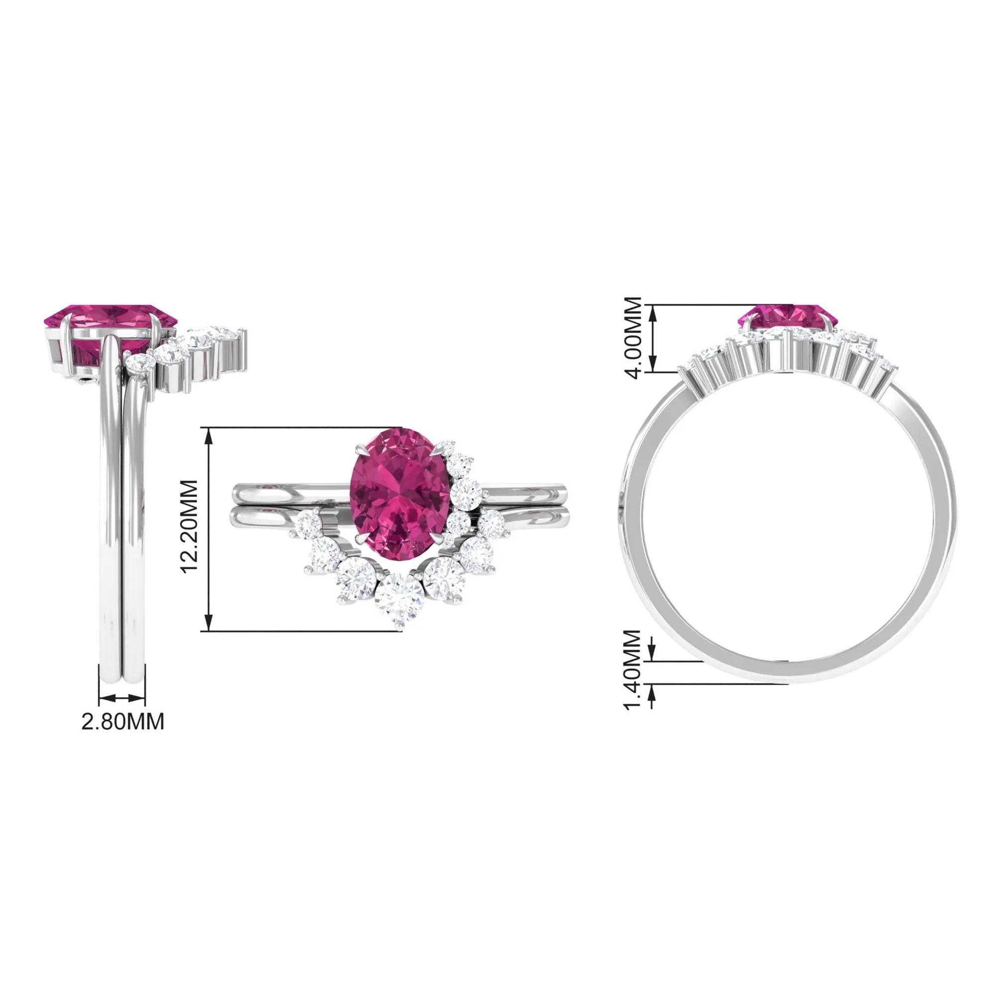 1.75 CT Pink Tourmaline and Moissanite Engagement Enhancer Ring Set