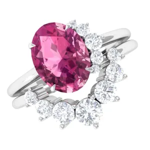 1.75 CT Pink Tourmaline and Moissanite Engagement Enhancer Ring Set