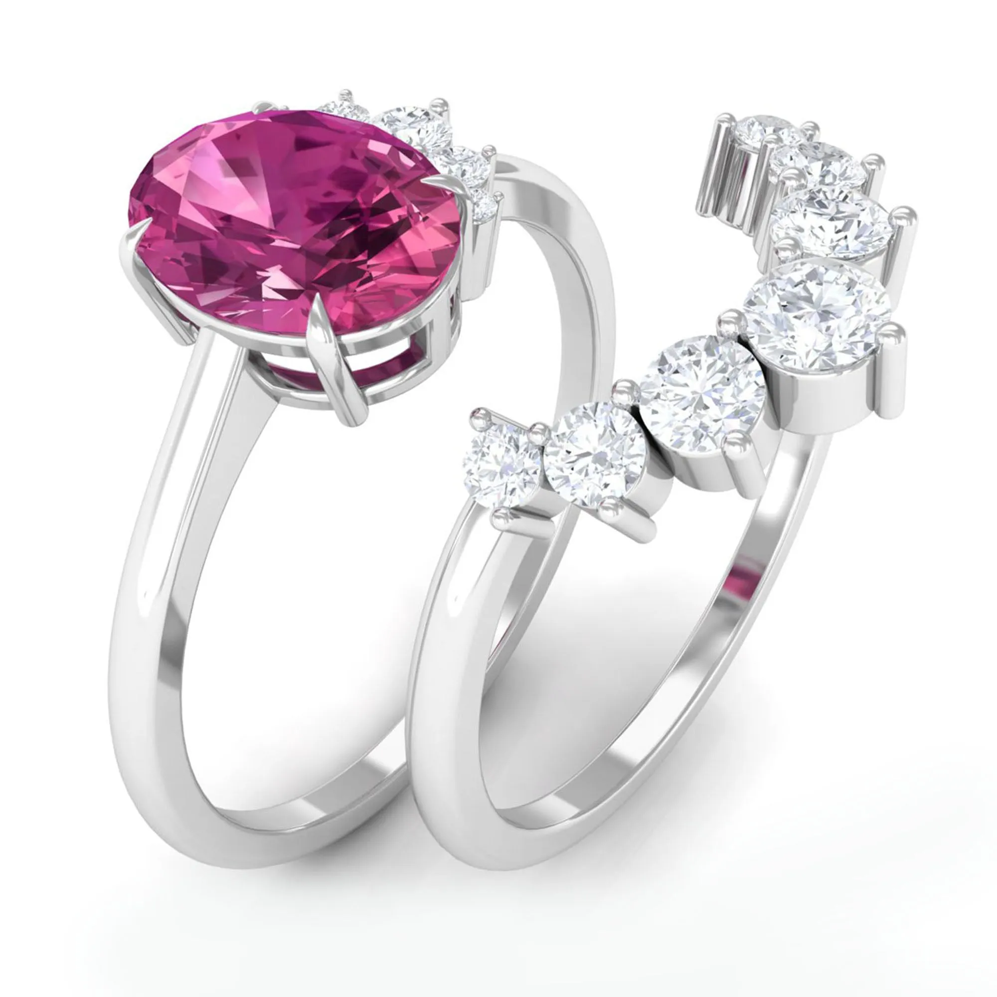 1.75 CT Pink Tourmaline and Moissanite Engagement Enhancer Ring Set