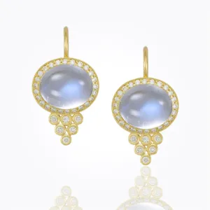 18K Classic Halo Earrings with Royal Blue Moonstone and diamond pavé