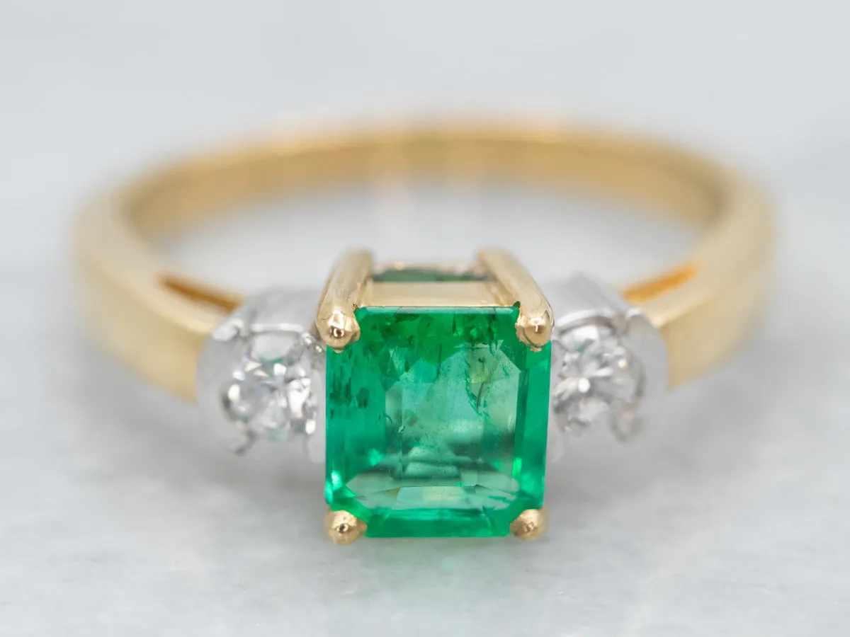 18K-Gold and Platinum Emerald and Diamond Ring