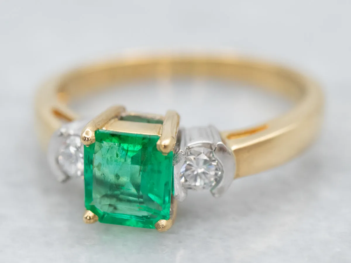 18K-Gold and Platinum Emerald and Diamond Ring