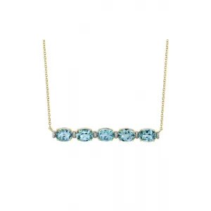 18K Gold Blue Topaz Bar Necklace