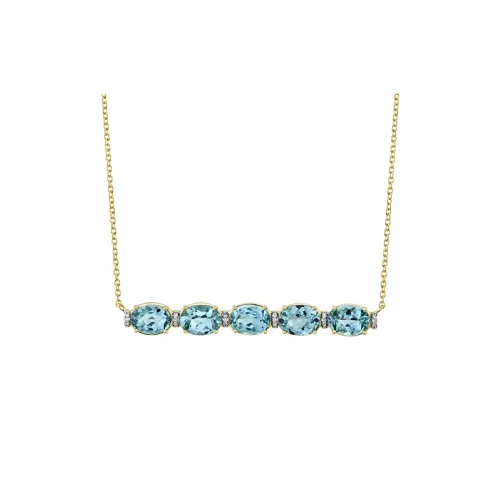 18K Gold Blue Topaz Bar Necklace