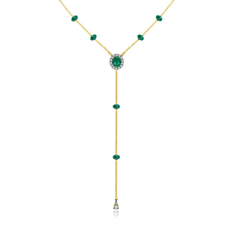 18k Gold By the Yard Emerald Dangle Necklace