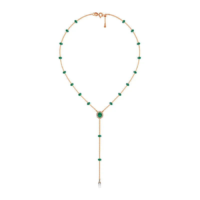 18k Gold By the Yard Emerald Dangle Necklace