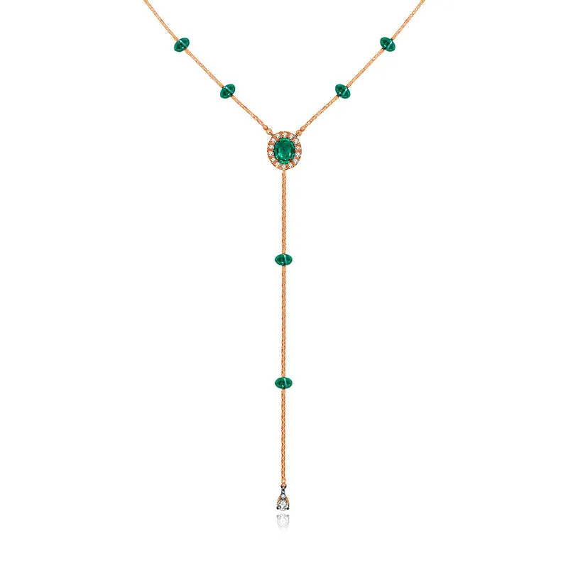 18k Gold By the Yard Emerald Dangle Necklace