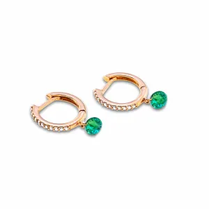 18K Gold Drilled Emerald Huggie Hoops Earrings