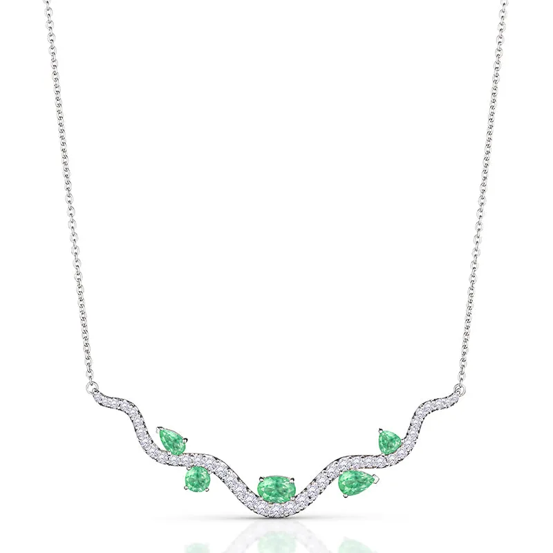 18k Mirage White Gold Necklace With 0.43 Cts Vs-Gh Diamonds  And Emerald