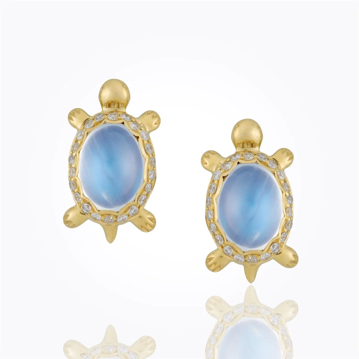 18K Turtle Earrings with Royal Blue Moonstone and diamond pavé