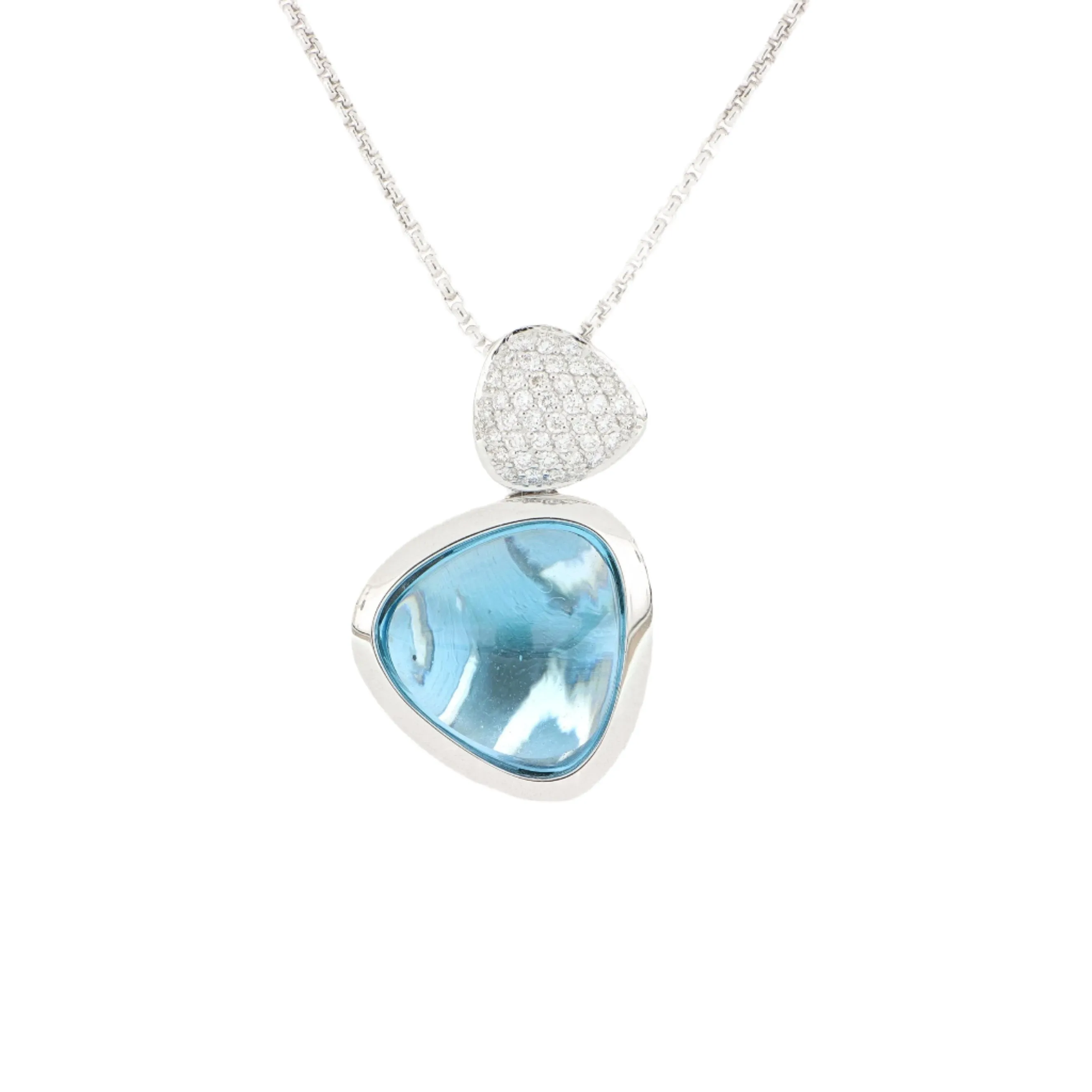 18k White Gold Blue Topaz and Diamond Necklace