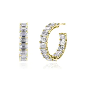 18K YELLOW GOLD EMERALD-CUT DIAMOND HOOP EARRINGS - 7.50CTW