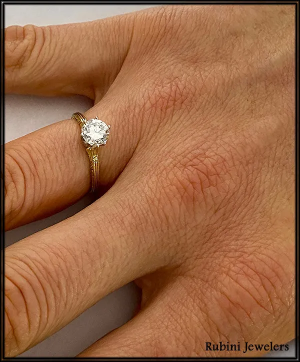 18Kt Yellow Gold and Platinum Antique Solitaire Engagement Ring