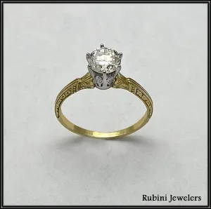 18Kt Yellow Gold and Platinum Antique Solitaire Engagement Ring