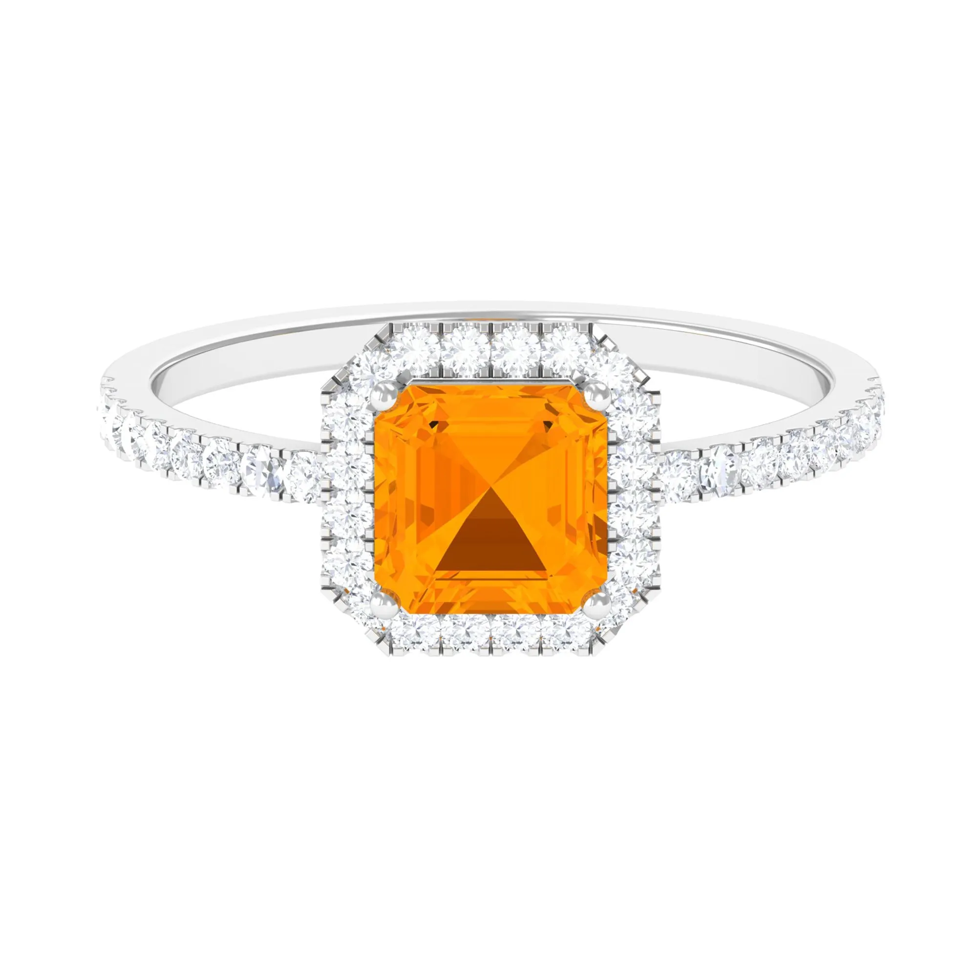 2 CT Asscher Cut Fire Opal Halo Engagement Ring with Diamond