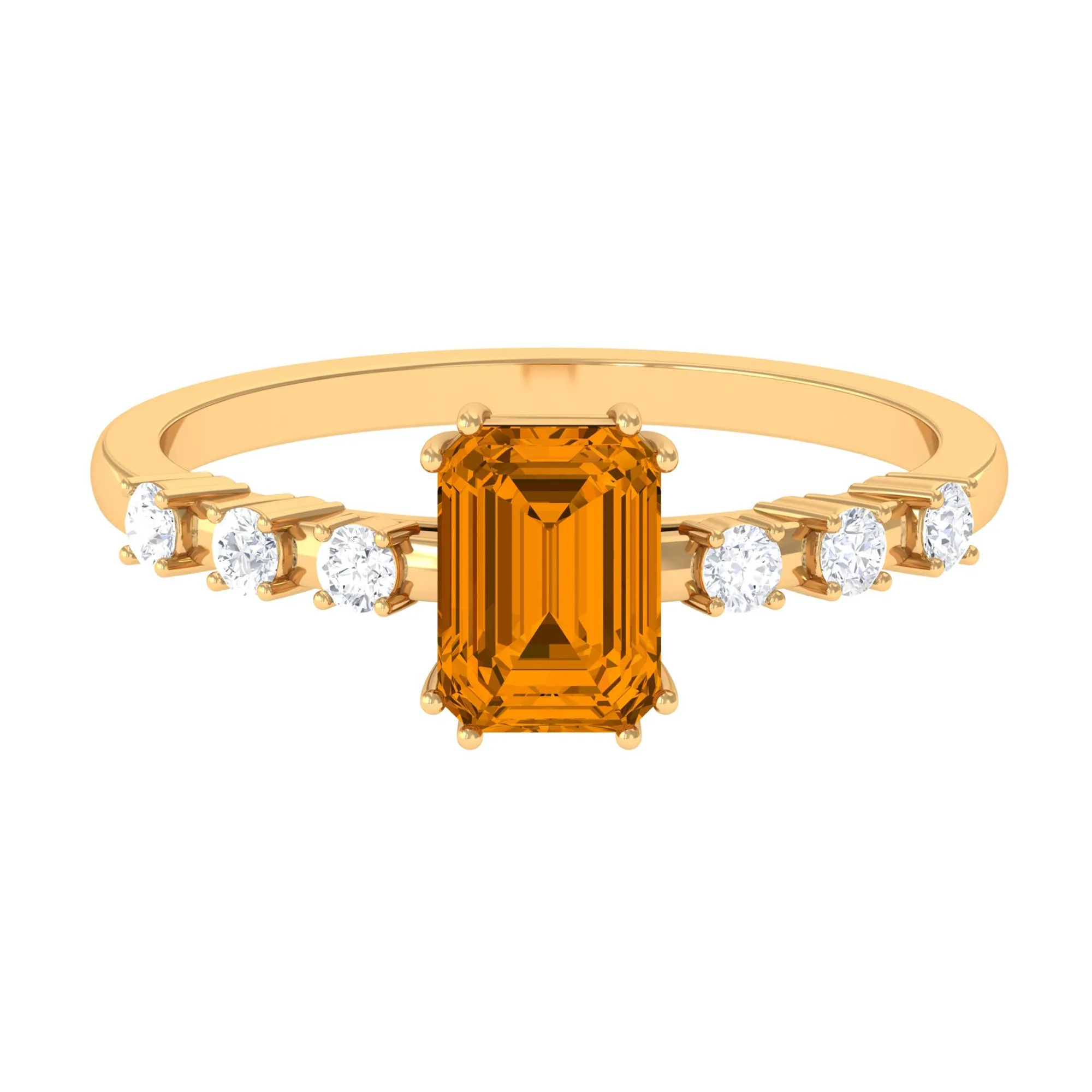 2 CT Emerald Cut Citrine and Diamond Solitaire Engagement Ring