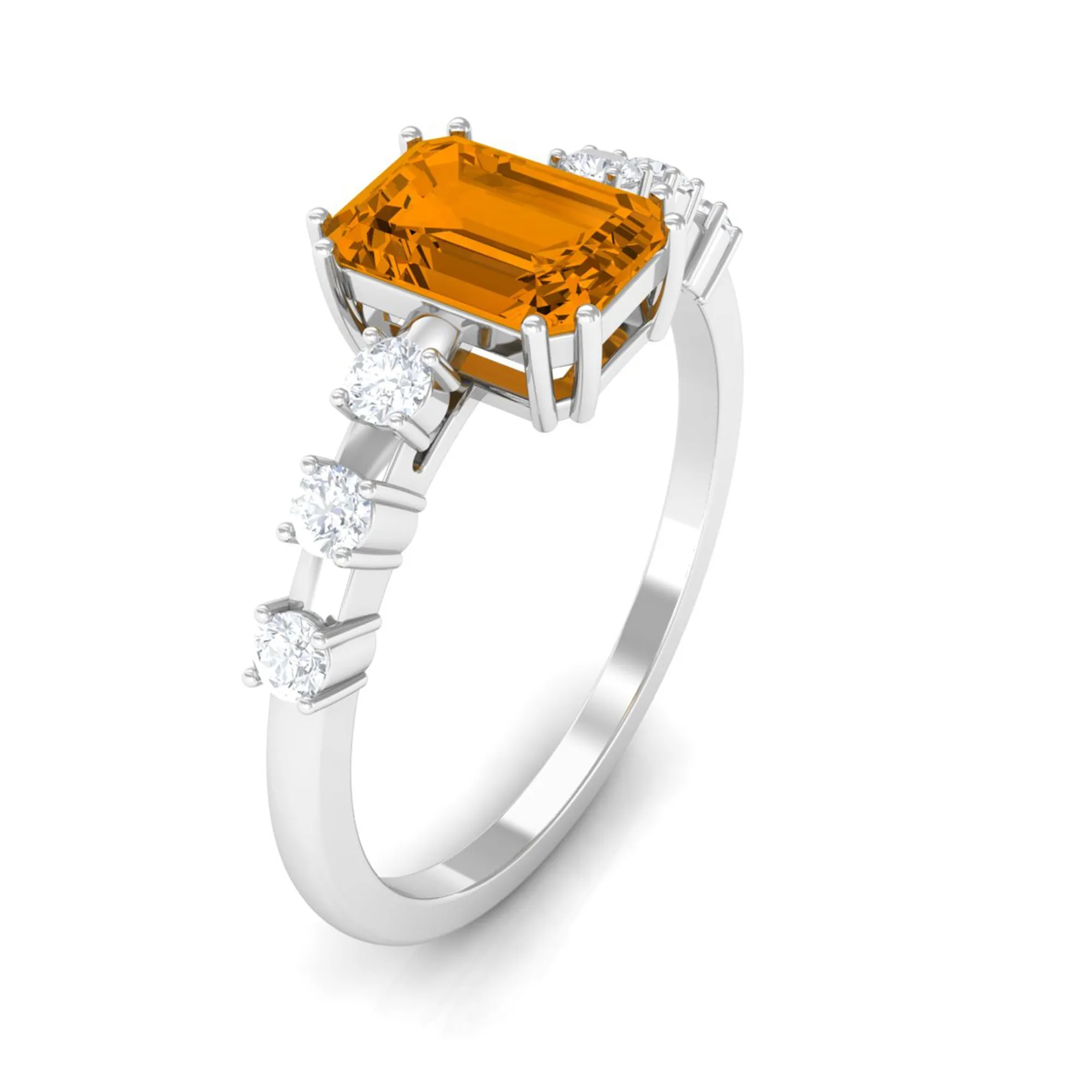 2 CT Emerald Cut Citrine and Diamond Solitaire Engagement Ring