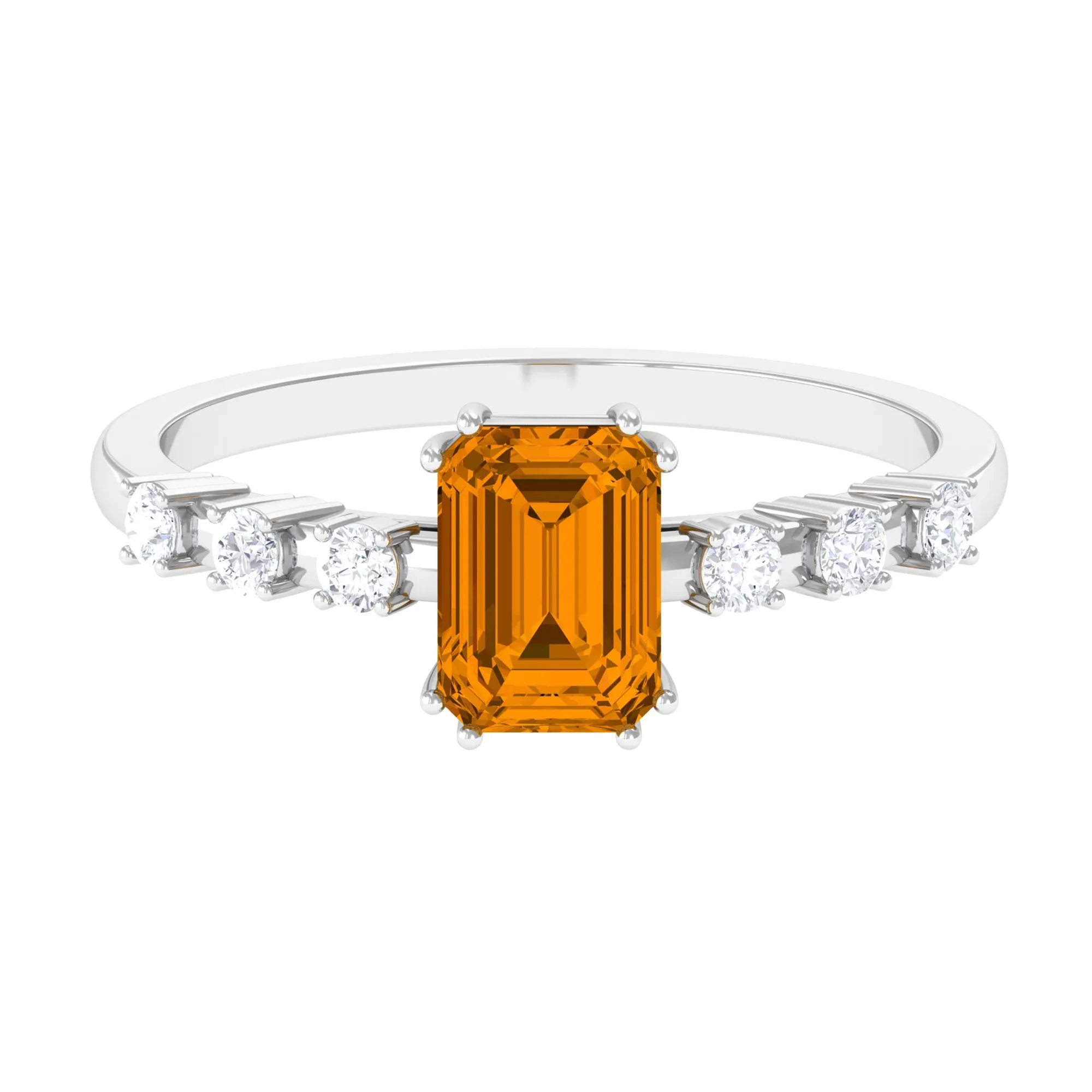 2 CT Emerald Cut Citrine and Diamond Solitaire Engagement Ring