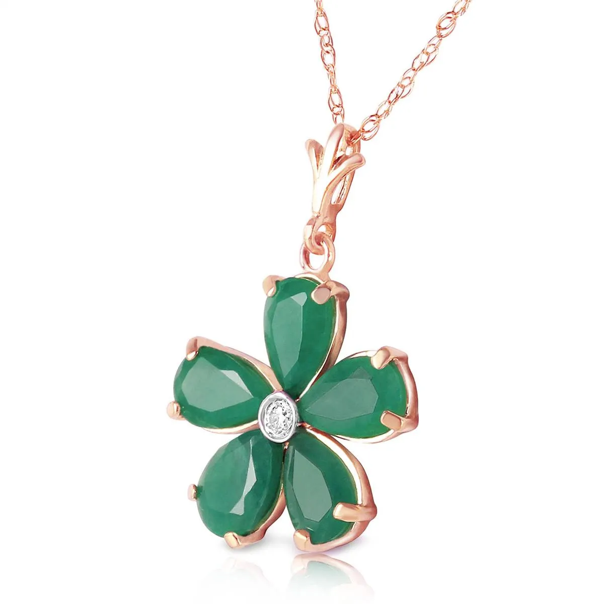 2.22 Carat 14K Solid Rose Gold Necklace Natural Emerald Diamond