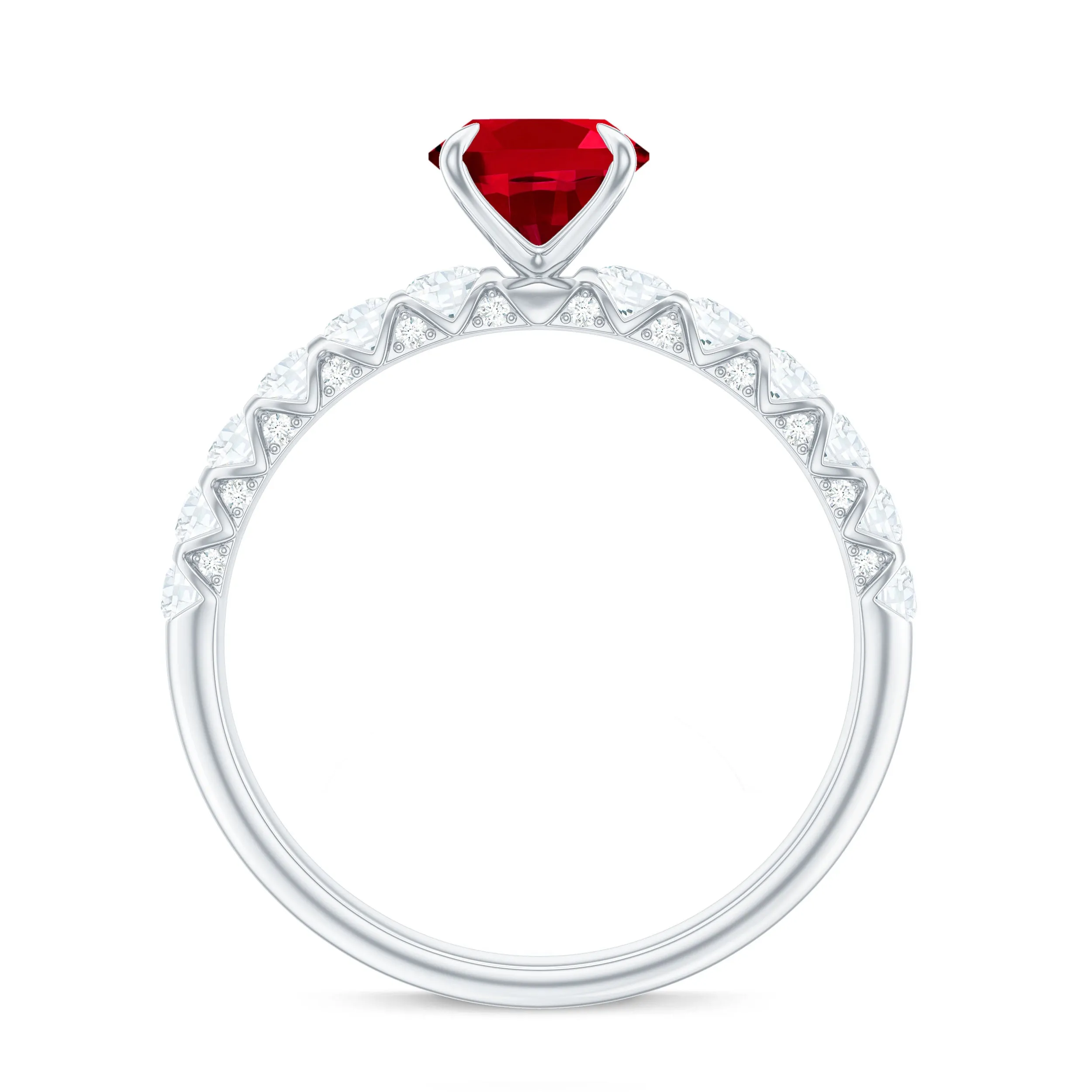 2.25 CT Oval Cut Created Ruby Solitaire Engagement Ring with Diamond Side Stones