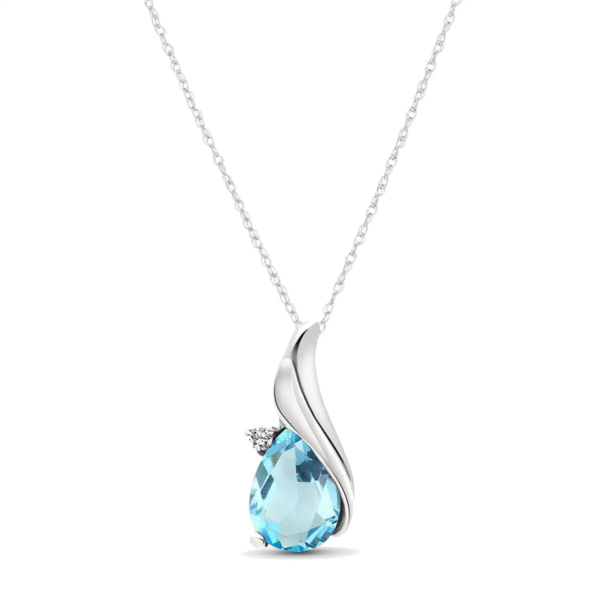 2.53 Carat 14K Solid White Gold Necklace Diamond Blue Topaz