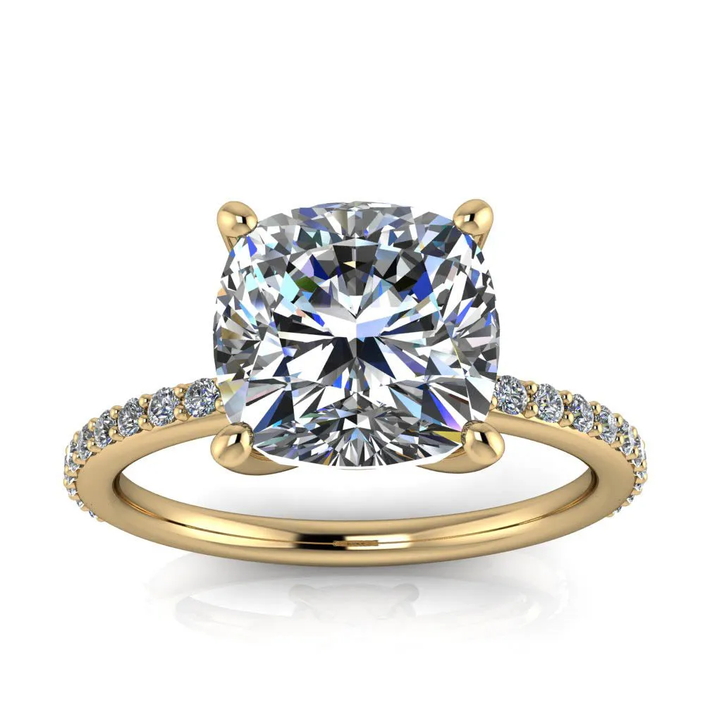 2Ct. Classic Round Center Engagement Ring with Diamond Accent Sides – Moissanite or Lab-Grown Diamond in Gold or Platinum - Emmet