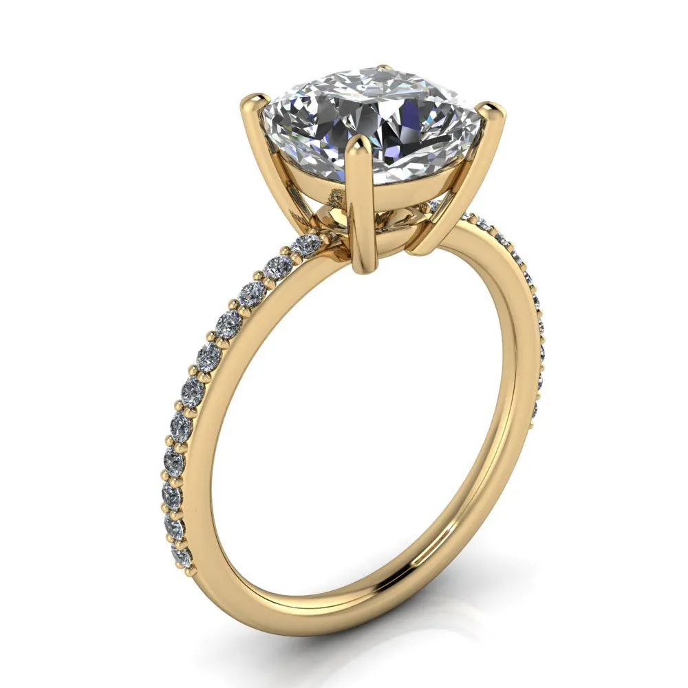 2Ct. Classic Round Center Engagement Ring with Diamond Accent Sides – Moissanite or Lab-Grown Diamond in Gold or Platinum - Emmet