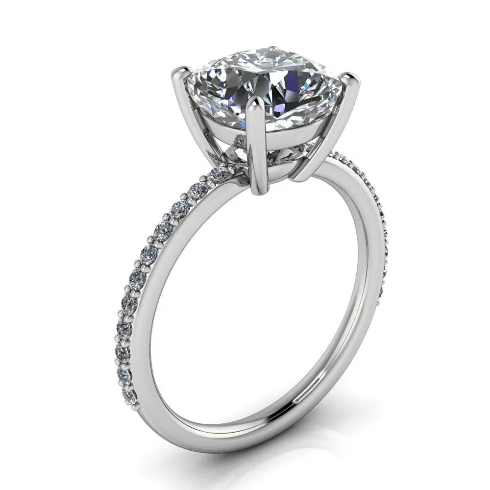 2Ct. Classic Round Center Engagement Ring with Diamond Accent Sides – Moissanite or Lab-Grown Diamond in Gold or Platinum - Emmet