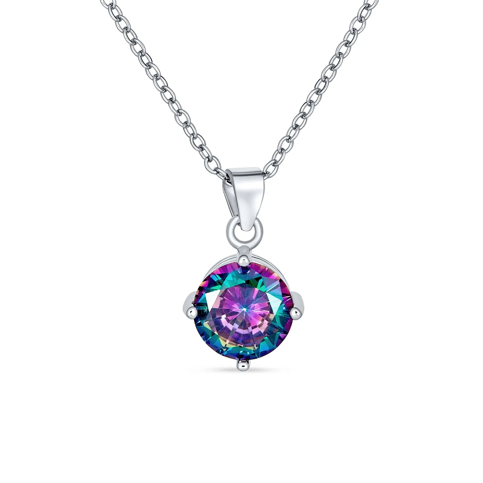 2CTW Black Mystic Rainbow CZ Solitaire Pendant Necklace in Sterling Silver