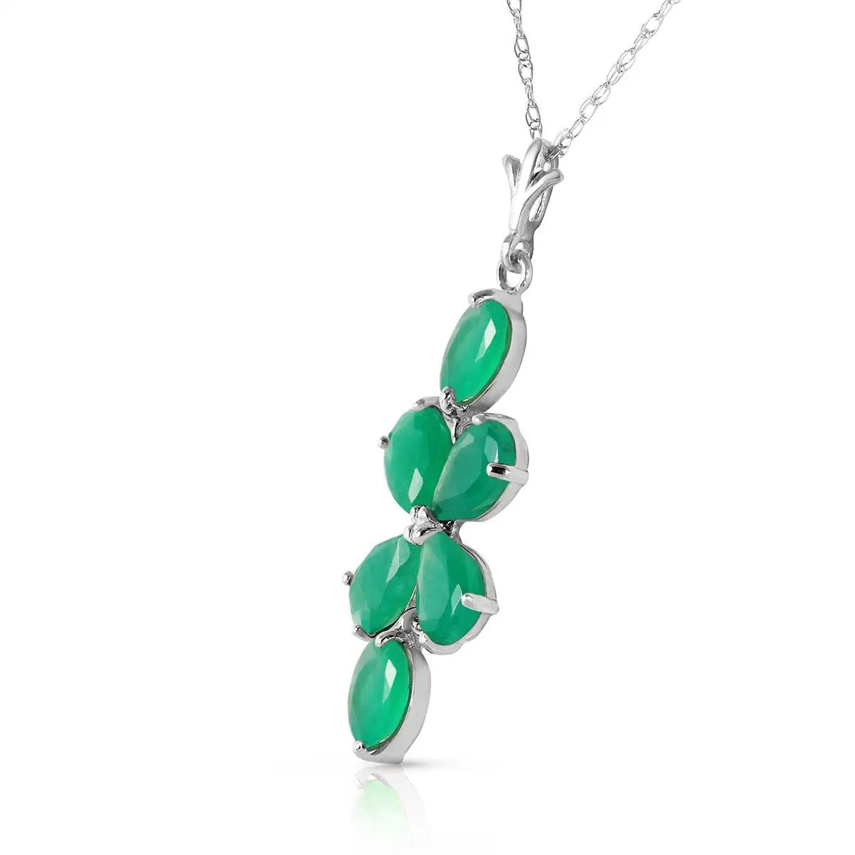 3.15 Carat 14K Solid White Gold Delicate Leaf Emerald Necklace